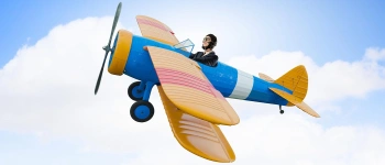 Über den Wolken. Von der Freiheit, sich eine Meinung zu bilden. Bild von einem fliegenden Flugzeug.