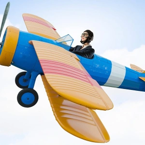 Über den Wolken. Von der Freiheit, sich eine Meinung zu bilden. Bild von einem fliegenden Flugzeug.