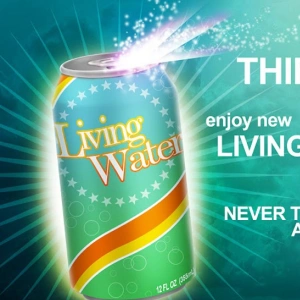 Eine Softdrink-Dose in einer Werbung. 