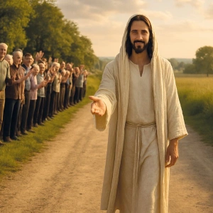 KI-generiertes Motiv von Jesus und der persönlichen Wolke der Zeugen von Matthias Casties