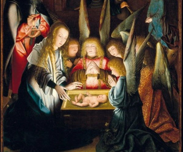 Jesuskind in der Krippe. Ölgemälde von 1515, Künstler unbekannt