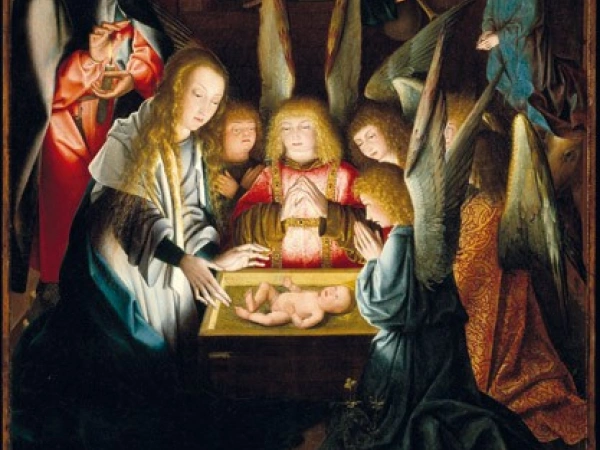 Jesuskind in der Krippe. Ölgemälde von 1515, Künstler unbekannt