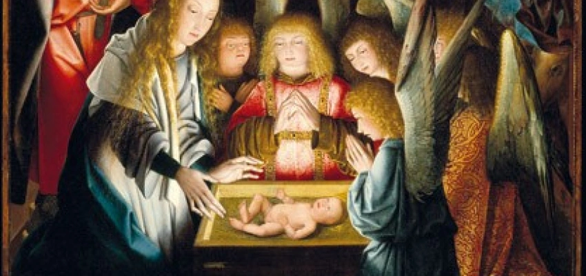 Jesuskind in der Krippe. Ölgemälde von 1515, Künstler unbekannt