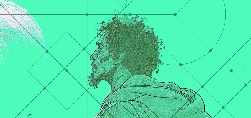 Abraham zog aus. Und was zog ihn? Zu sehen ist ein Mann, der Abraham darstellen soll. Das Bild ist mit einem Grünton versehen.