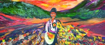 Malerei eines Sähmanns bei der Aussaht