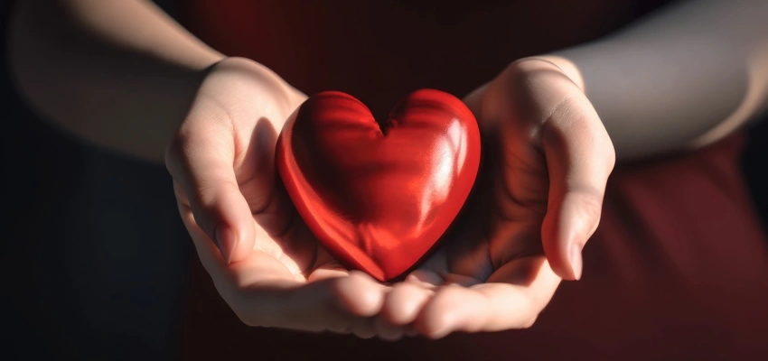 Brennt unser Herz? Emmaus liegt um die Ecke. Zu sehen ist ein Herz in ausgestreckten Händen.