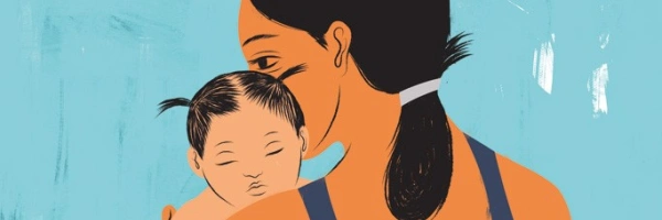 gemaltes Bild: eine Mutter hält ihr Kind im Arm