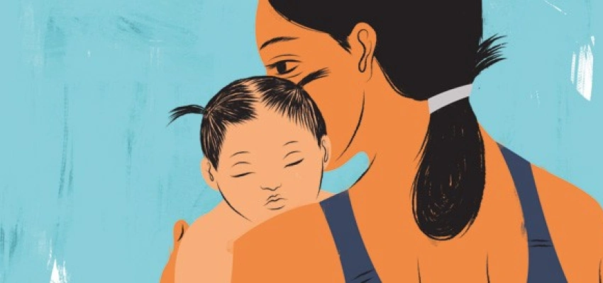 gemaltes Bild: eine Mutter hält ihr Kind im Arm