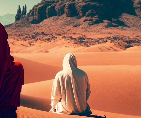 Zwei Personen in einer Wüstenlandschaft