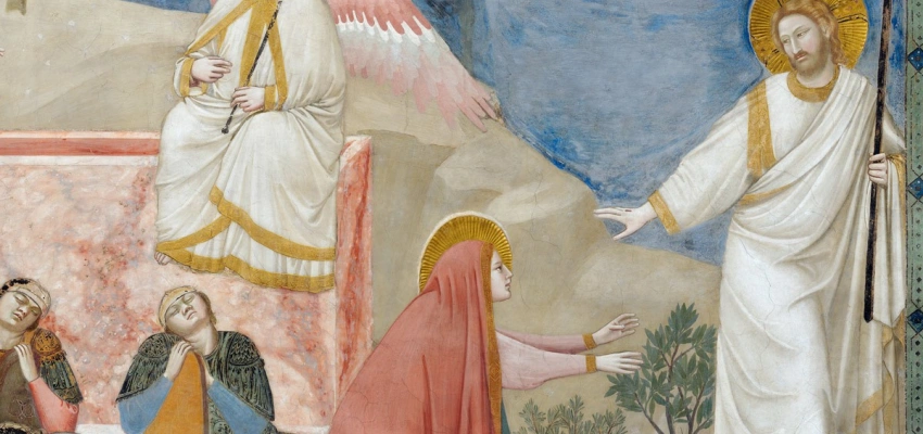 Maria von Magdala streckt ihre Hände nach dem auferstandenen Jesus aus.