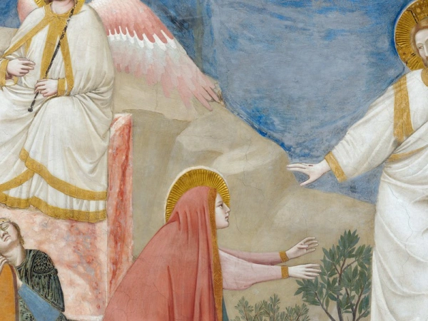 Maria von Magdala streckt ihre Hände nach dem auferstandenen Jesus aus.