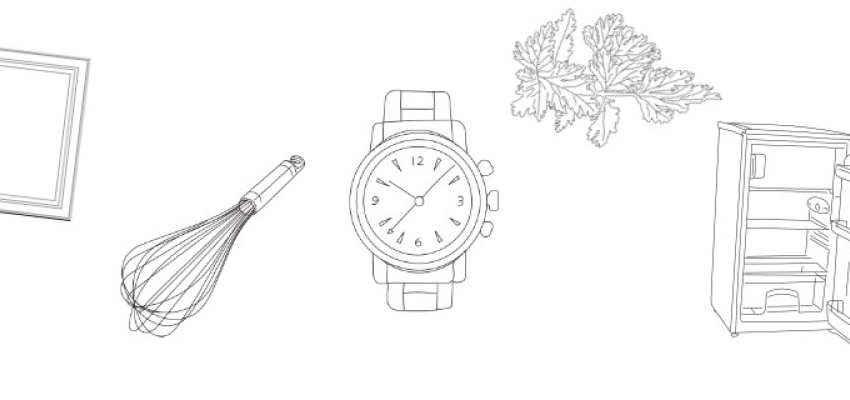 Bilderrahmen, Schneebesen, Uhr, Petersilie, Kühlschrank