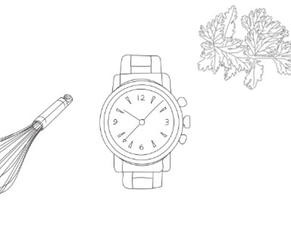 Bilderrahmen, Schneebesen, Uhr, Petersilie, Kühlschrank