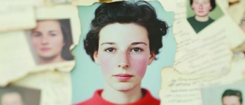 Immer neu ein Ja. Charakterbildung ist kein Spaziergang. Zu sehen sind viele Fotos von jungen Menschen, dazu liegen viele zerrissene Briefe drumherum.