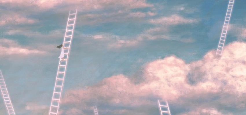mehrere Leitern zwischen den Wolken im Himmel