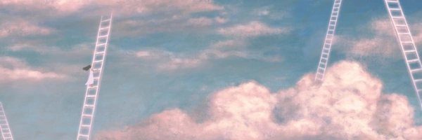 mehrere Leitern zwischen den Wolken im Himmel