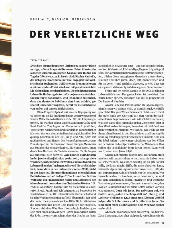 Artikel "Der verletzliche Weg" des OJC-Salzkorn 2022, Magazin 3